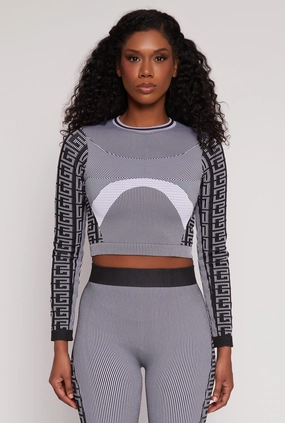 Seamless Greek Key Active Crop Top Makeup Stylish