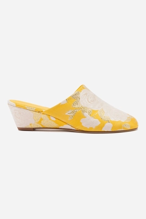 Larroud?? x Markarian Venice Wedge In Yellow Floral Brocade Morning Light Comfortable Beach Footwear