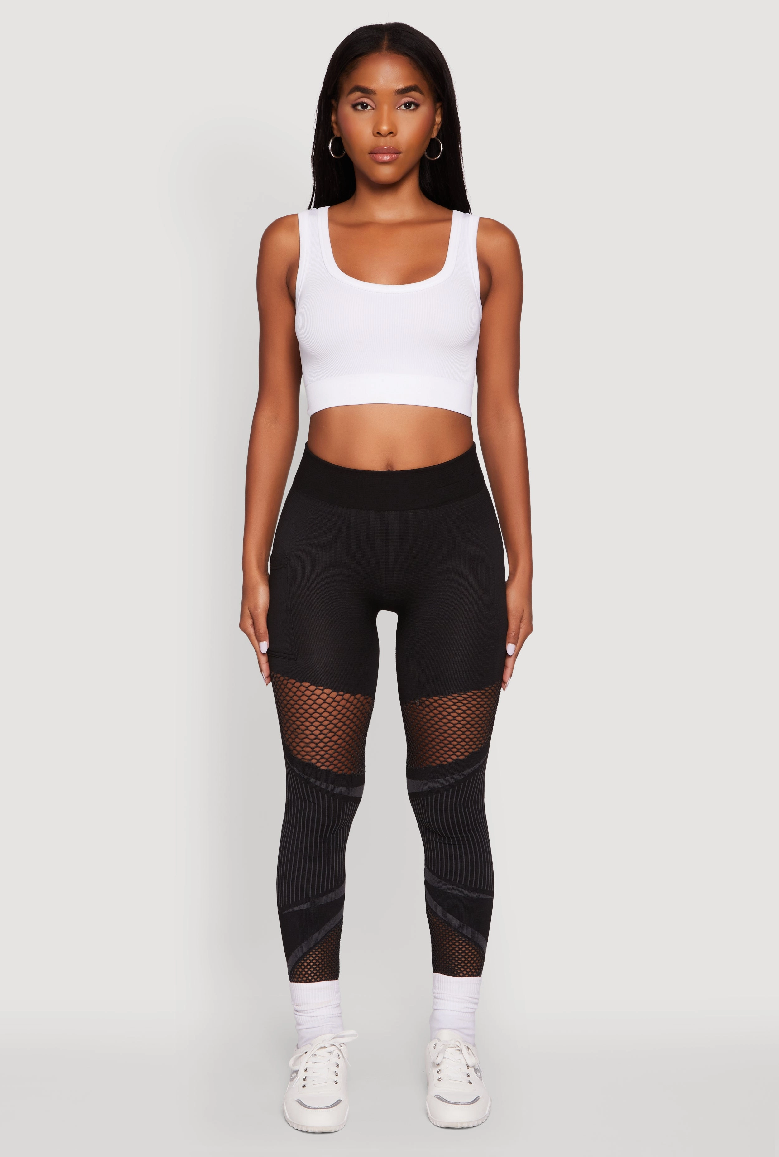 Modern Performancewear Stylish Layer High Waisted Fishnet Detail Cell Phone Pocket Leggings