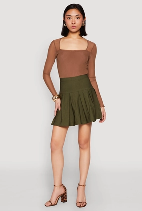 High Waisted Mini Pleated Skirt Slim Fit Band Soft Outfit