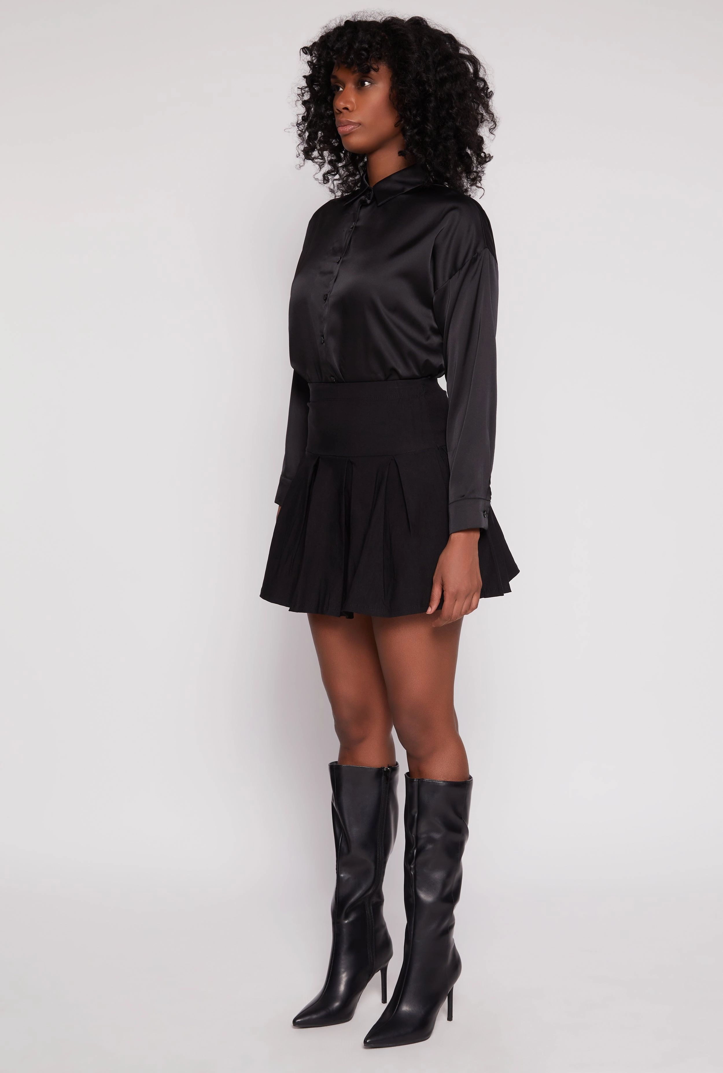 High Waisted Pleated Mini Skirt Simple Styling Easy Motion