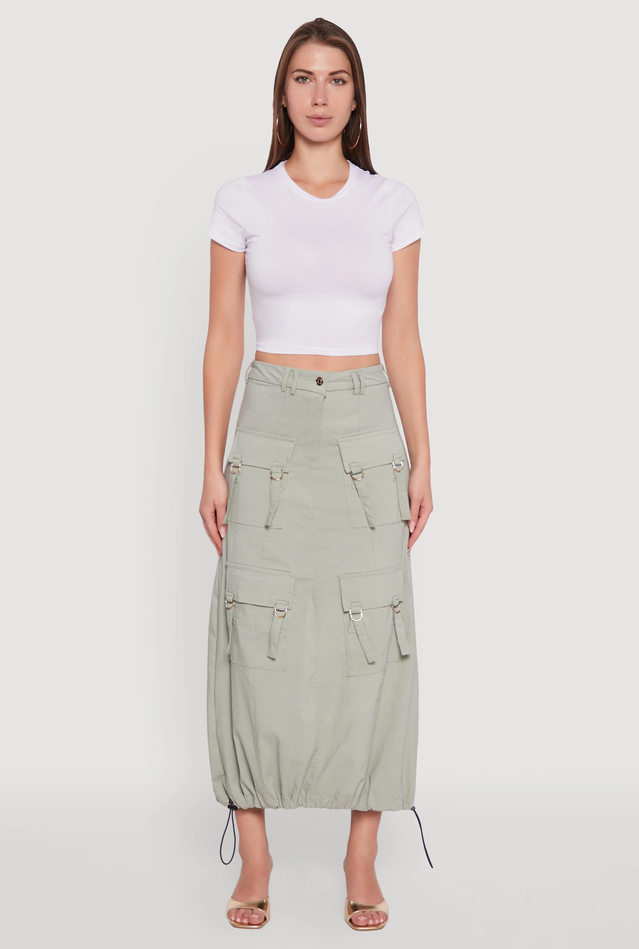 High Waisted Solid Maxi Skirt with Cargo Pockets Breezy Fit