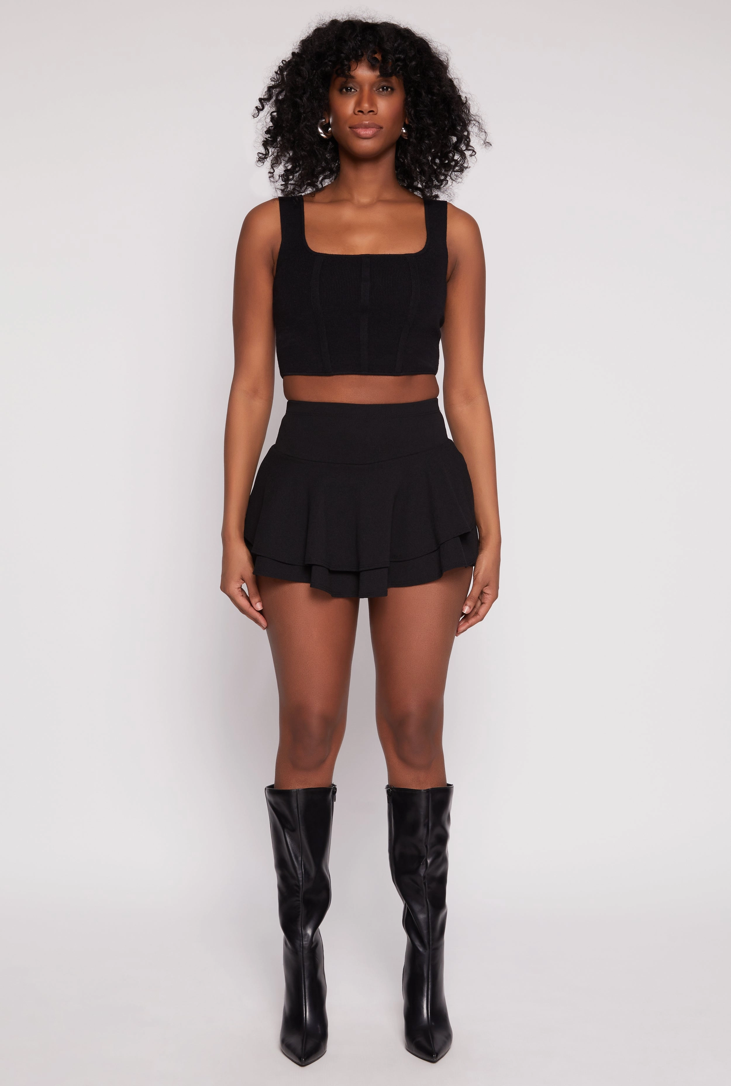 High Waisted Tiered Skort Durable Stitching