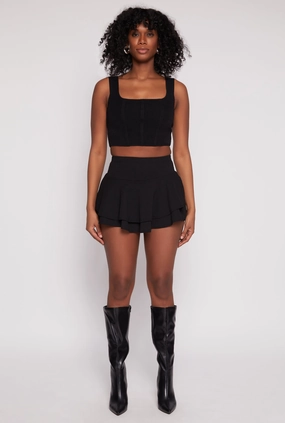 High Waisted Tiered Skort Durable Stitching