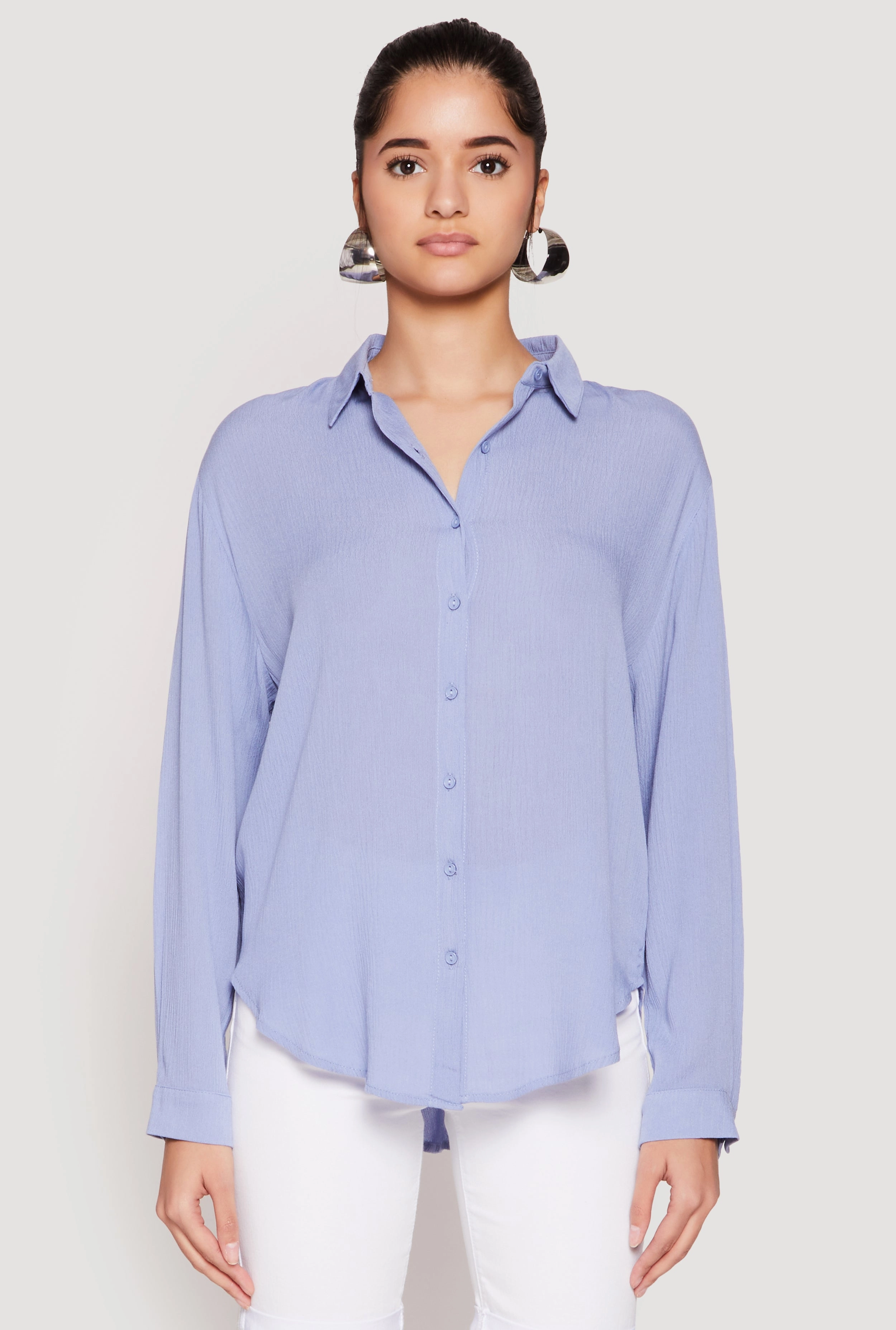 colorful quick - drying Gauze Knit Twist Back Button Front Shirt
