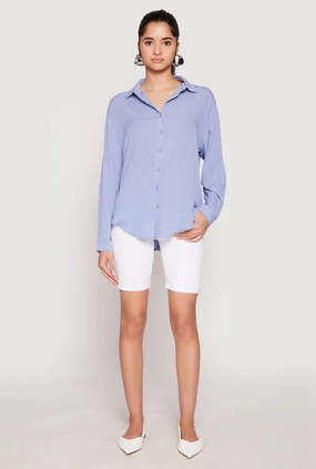 Work - wear Gauze Knit Twist Back Button Front Shirt