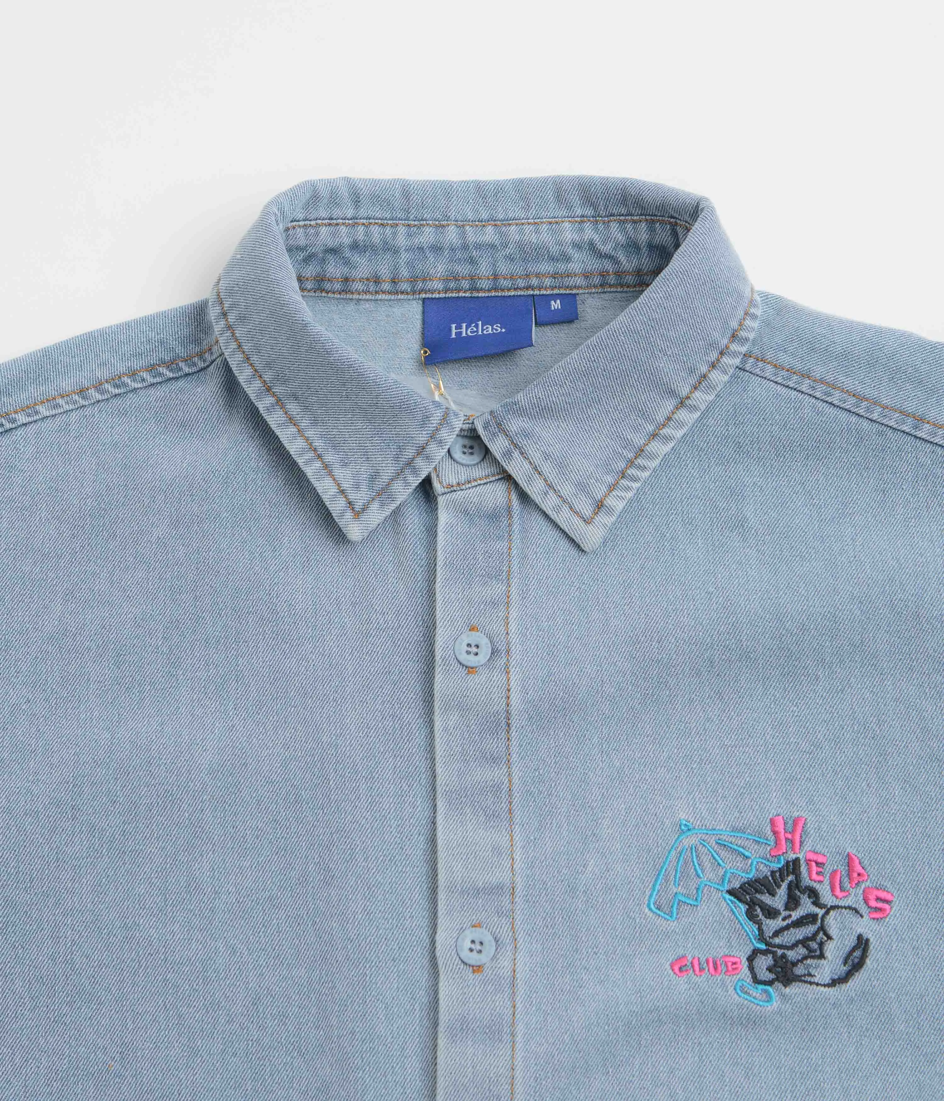 Summer Outfit Helas Bad Washed Denim Short Sleeve Shirt - Light Blue