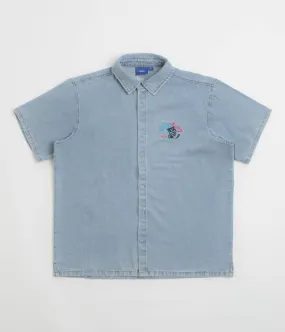 Layering Essential Helas Bad Washed Denim Short Sleeve Shirt - Light Blue