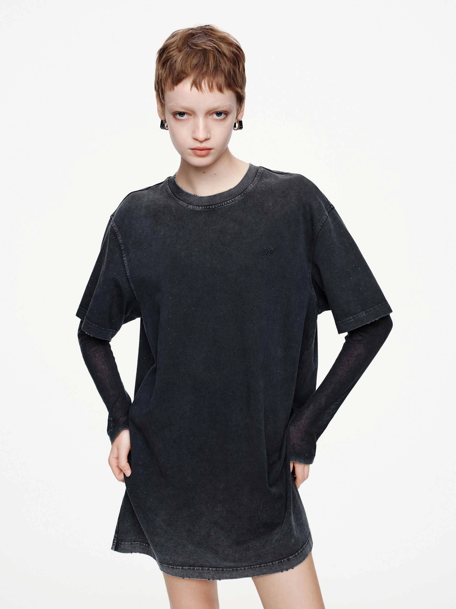 Hotfix Rhinestone T-shirt Dress Japan Cool