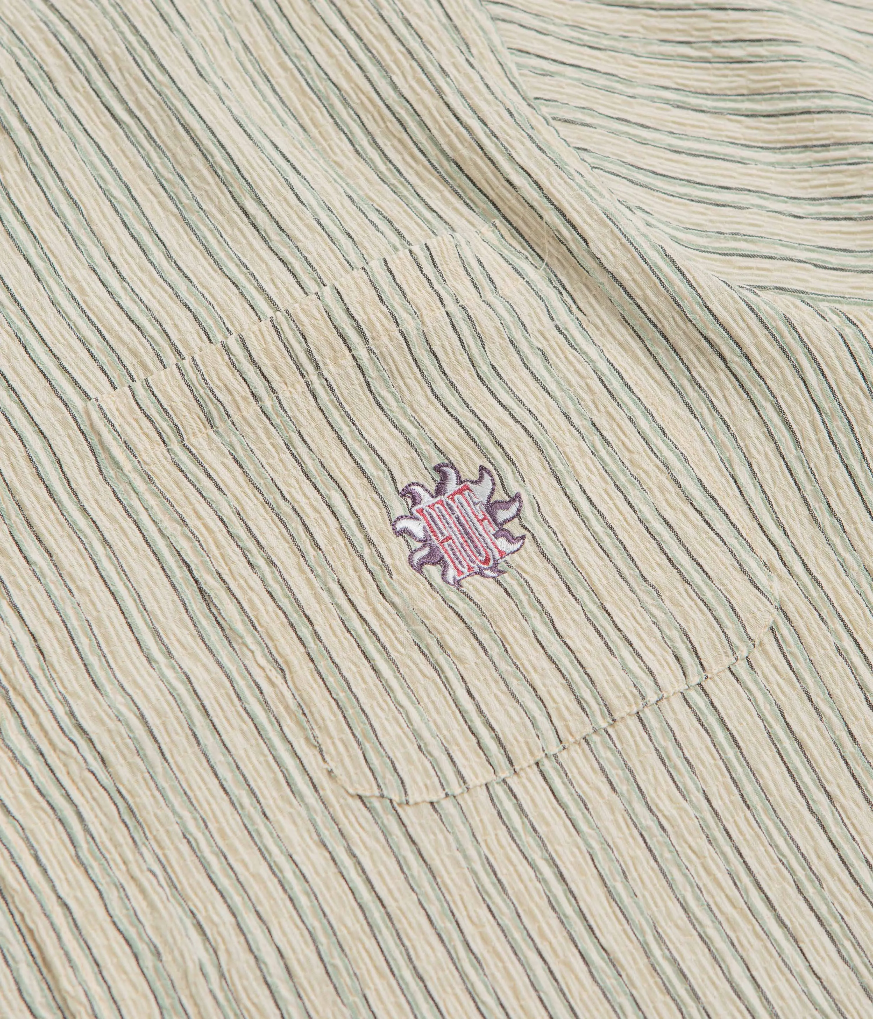 HUF Apollo Striped Short Sleeve Shirt - Natural Recycled Polyester Blend Durable Buttons