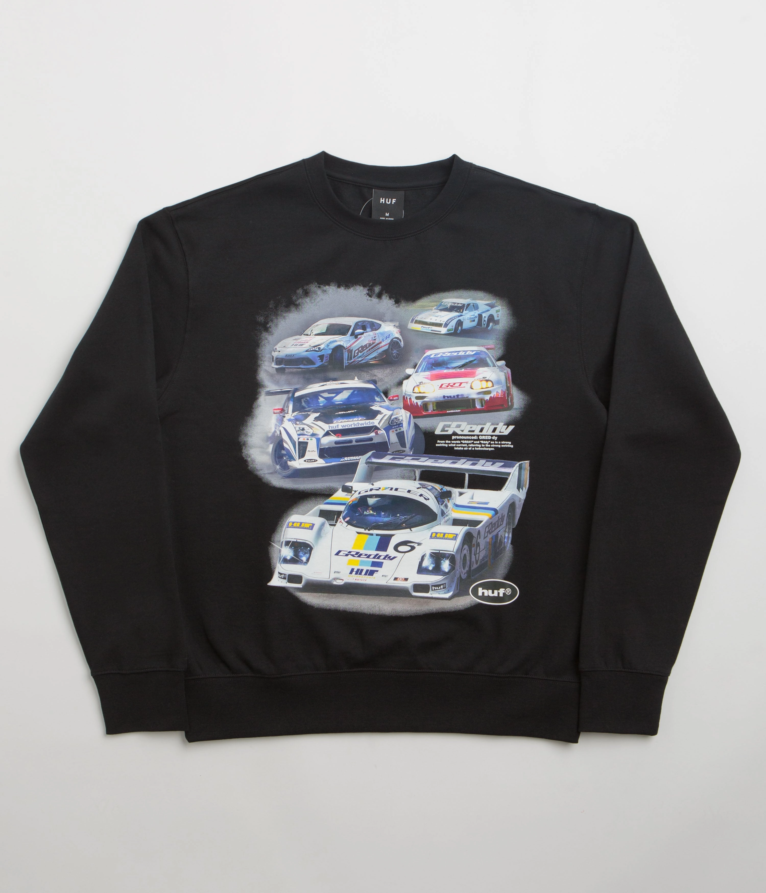 Winter Style Cozy And Warm HUF Greddy Showcase Crewneck Sweatshirt - Black