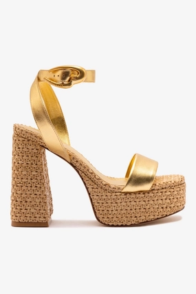 Dolly Verona Sandal In Gold Metallic Leather and Natural Raffia Casual Comfort