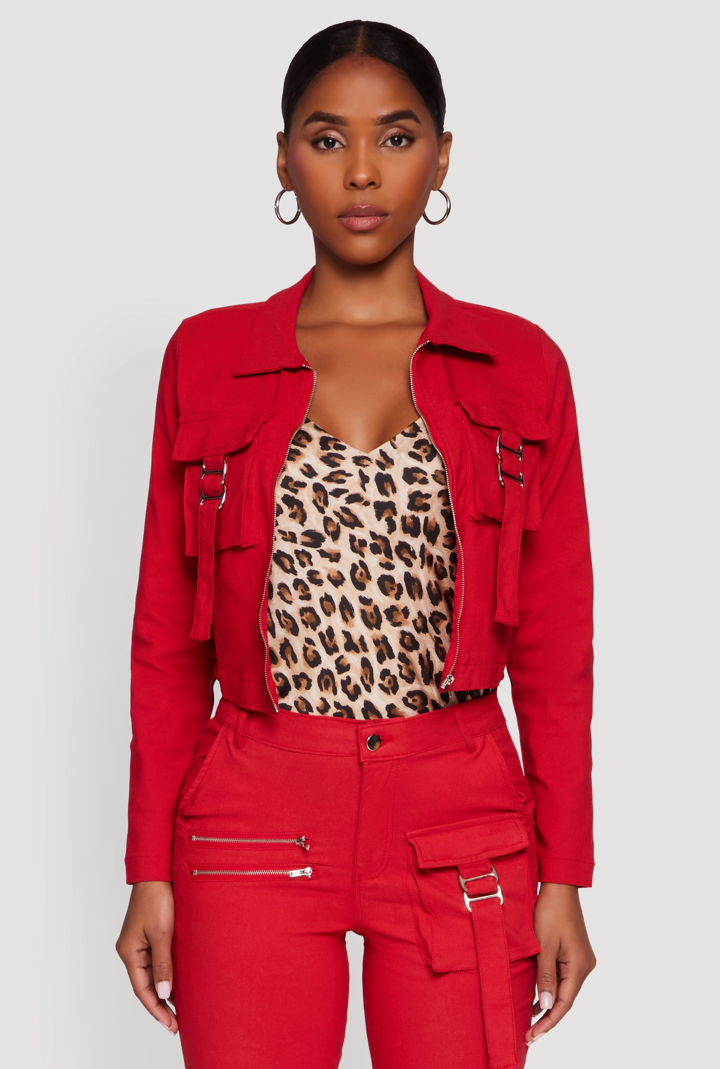 Hyper Stretch Cropped Zip Front Utility Jacket Canvas Make Weatherproof Zipper Seals