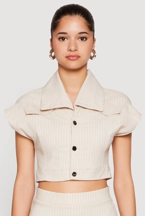 Hyperstretch Pinstripe Short Sleeve Cropped Jacket Oversized Silhouette Urban Wear