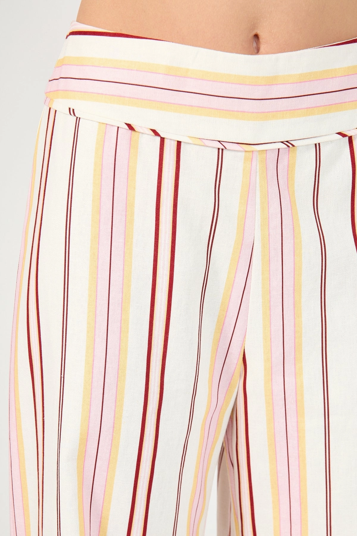 Perfect Stranger Palermo Mid Rise Stripe Pant Multi Stripe Non Binding Waist Modern Cut