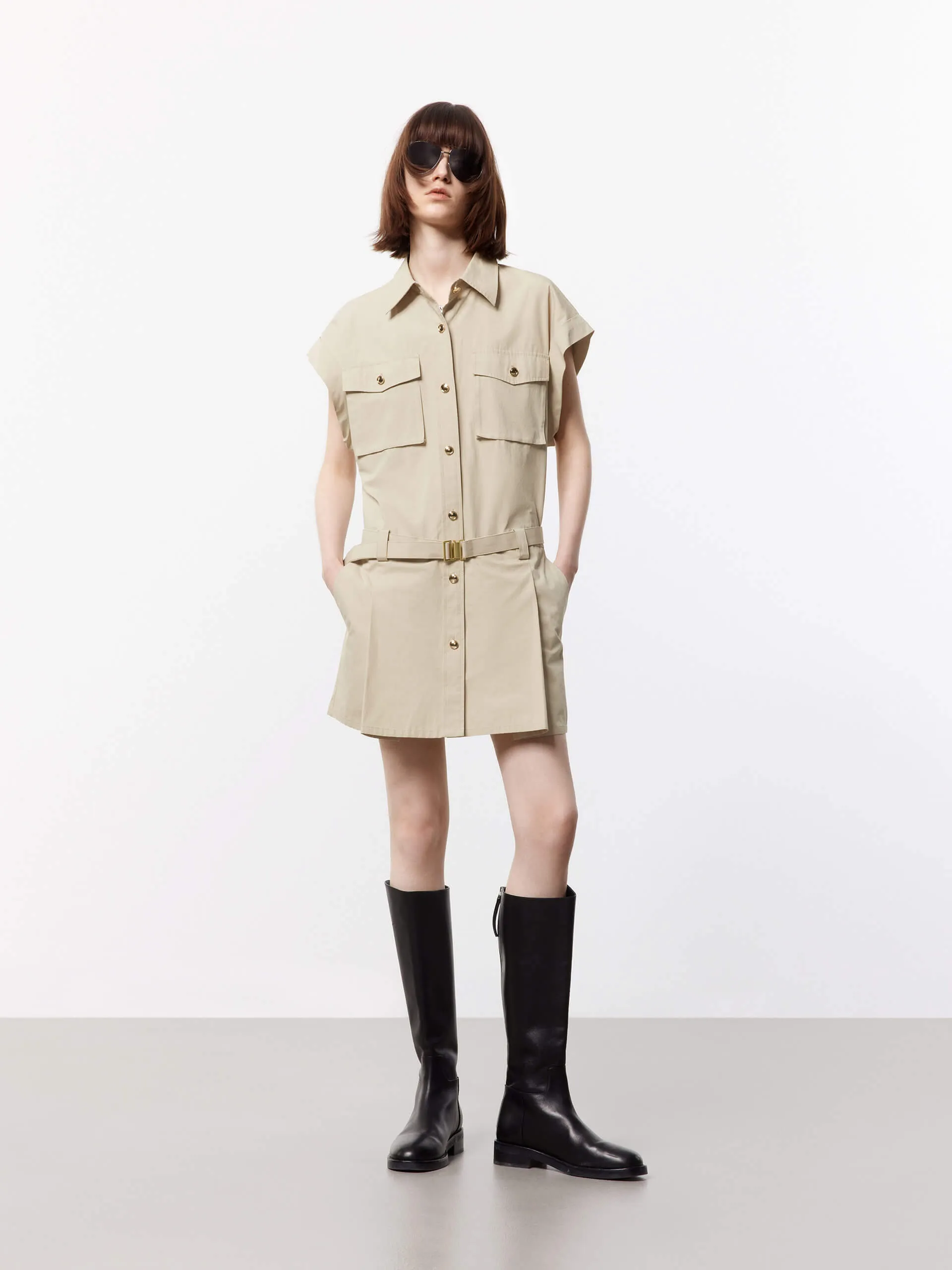 Include Belt Cotton Dress Casual Vibes Mini-Length