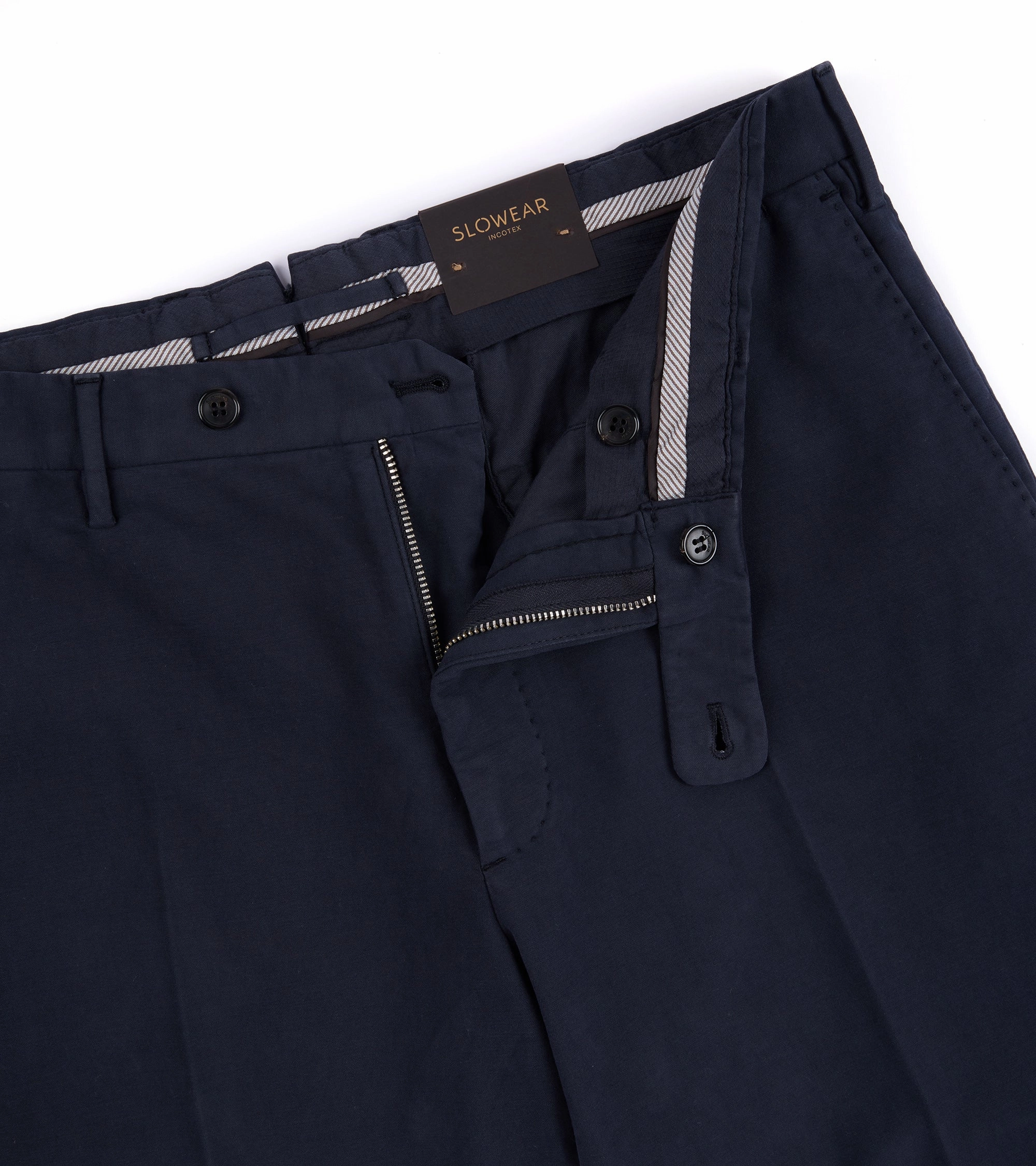 Incotex Regular High Cotton Doeskin Trousers: Navy Simple Cut