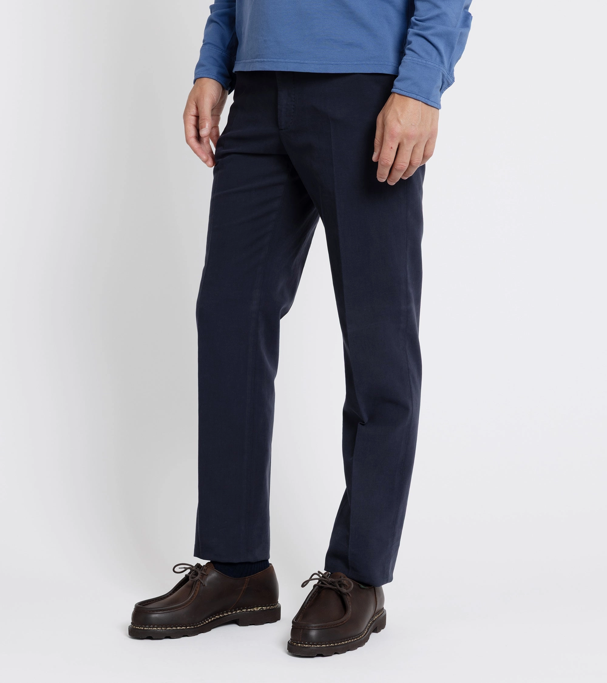 High Rise Heat Dissipating Incotex Regular High Cotton Doeskin Trousers: Navy
