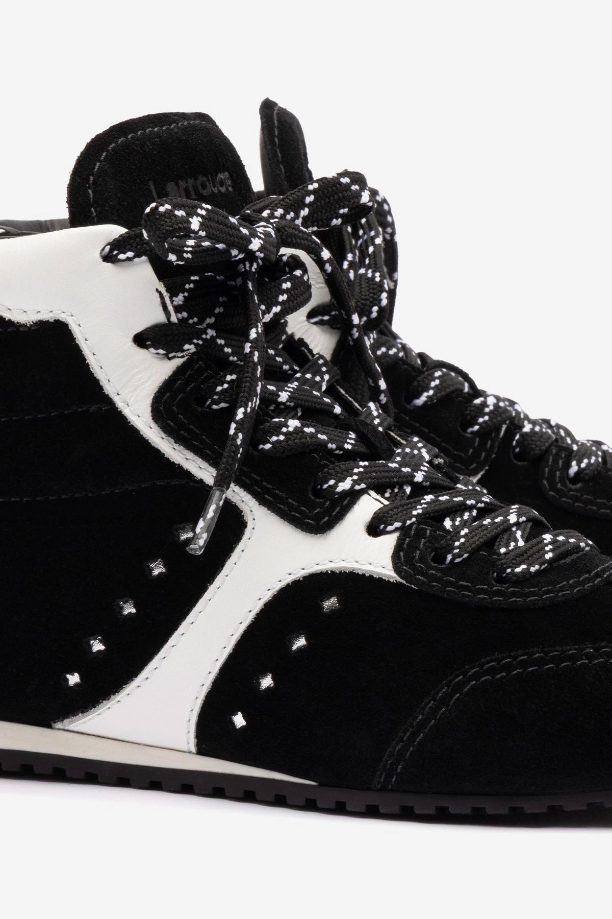 Stella Mid Sneaker In Black Suede and White Leather Run Mode