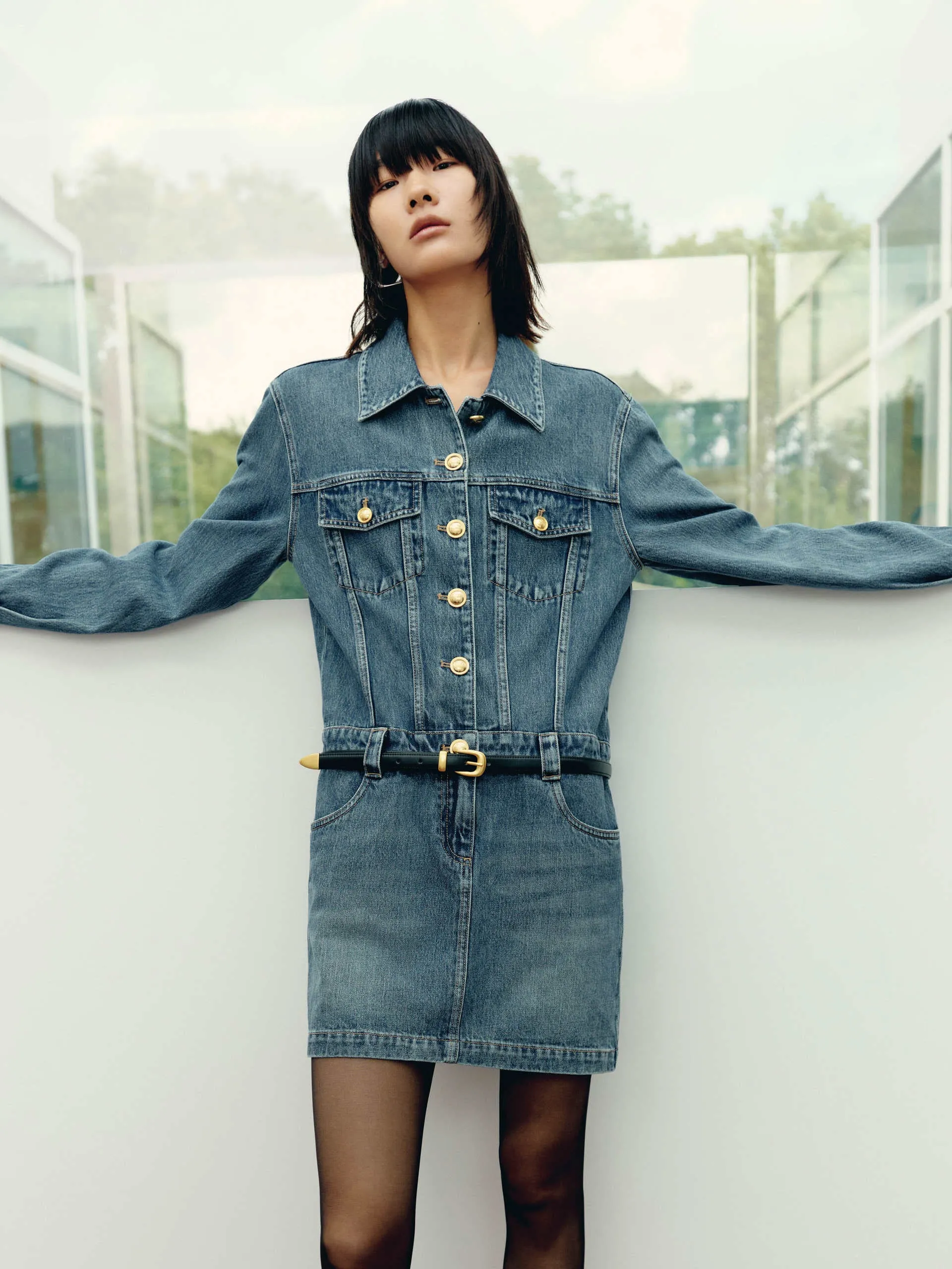 Airy Fit Casual Style Include Belt Denim Dress