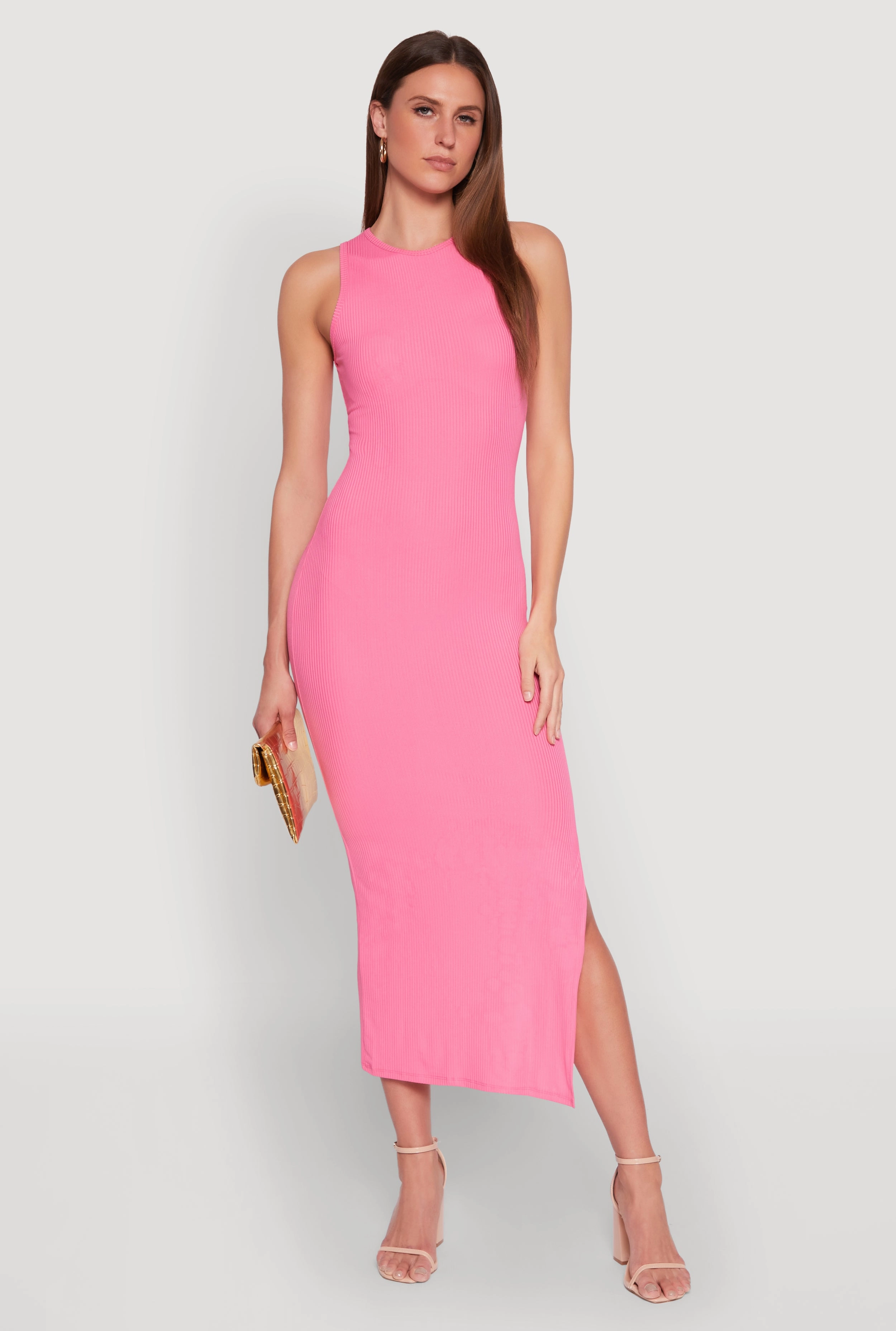 Rib Knit Side Slit Maxi Dress Cool Motion