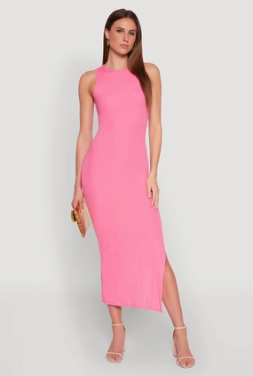 Rib Knit Side Slit Maxi Dress Cool Motion