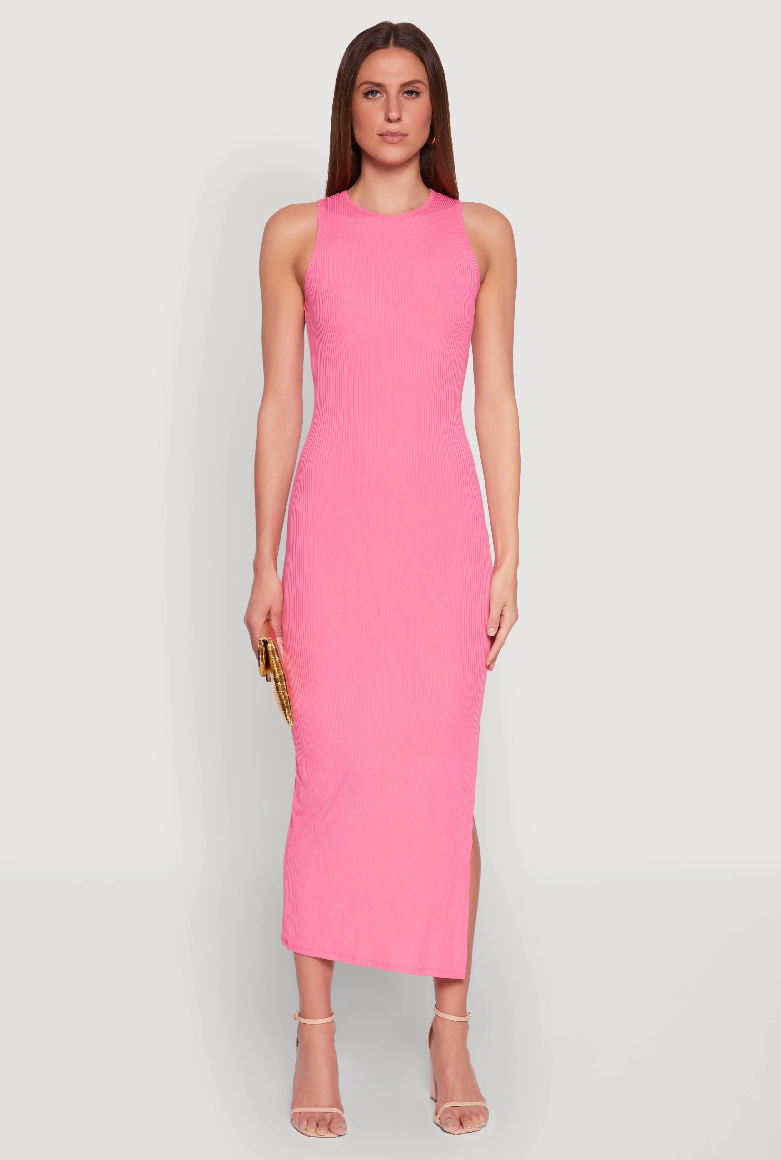 Grace Walk Rib Knit Side Slit Maxi Dress