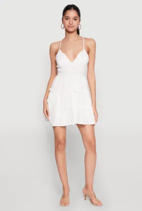 Iris Criss Cross Back Tiered Mini Dress Lightweight warm-weather dress Modern Movement