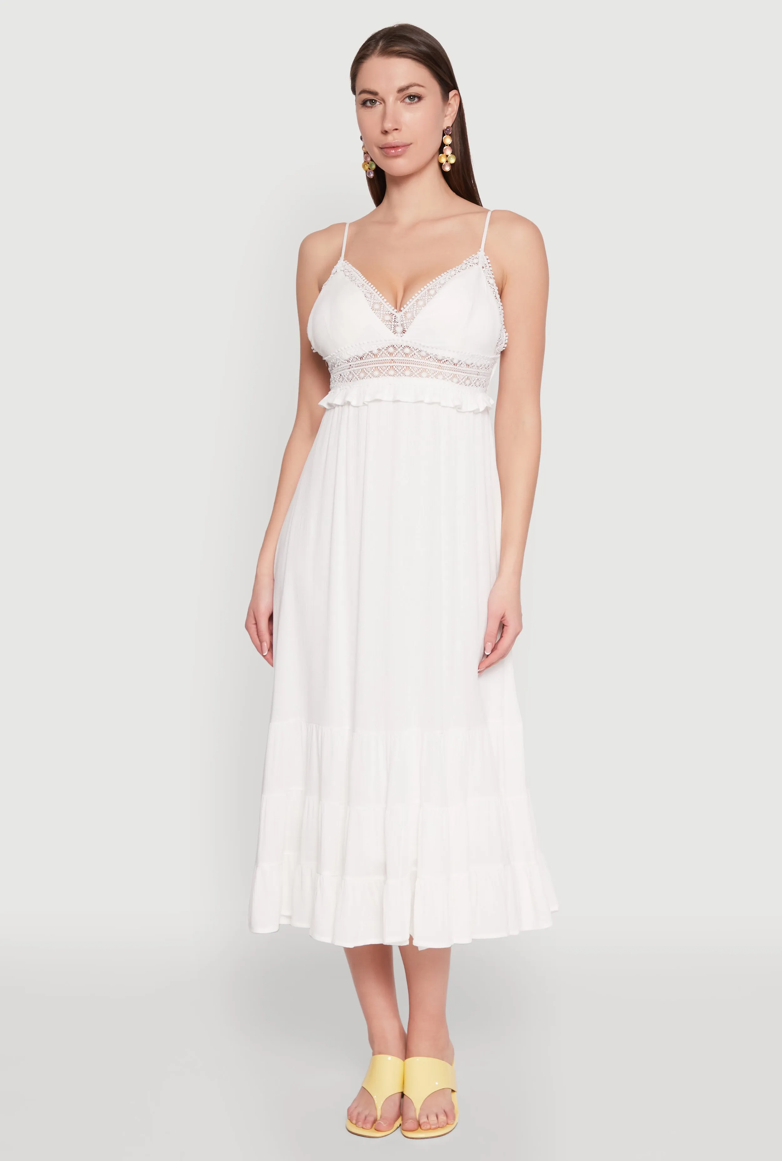 Lightweight Fit Easy Going Iris Crochet Detail Empire Waist Midi Dress