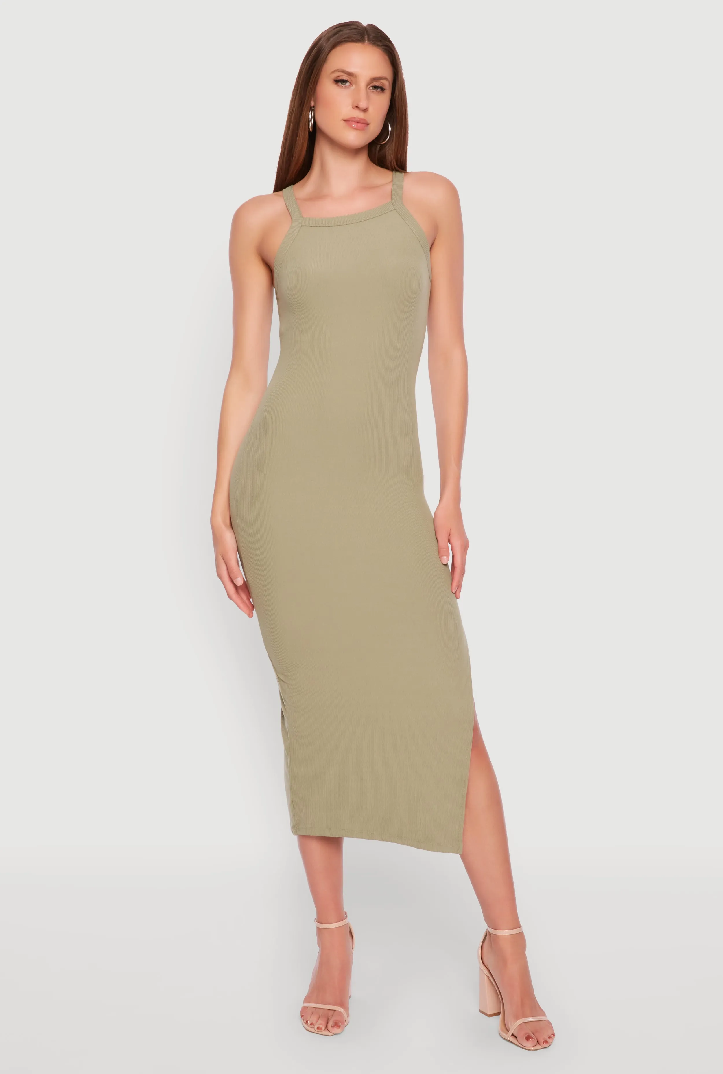 Iris Ribbed Knit Side Slit Dress Relaxed Finish