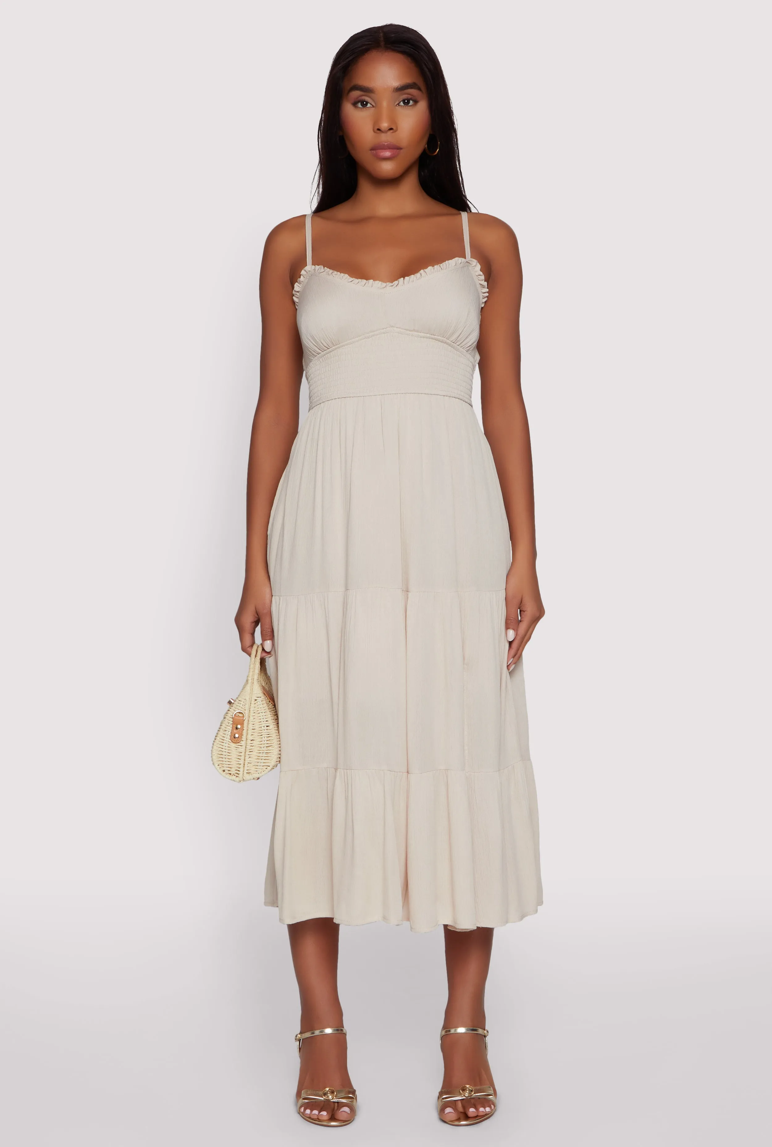 Brunch Tone Iris Smocked Empire Waist Tiered Dress