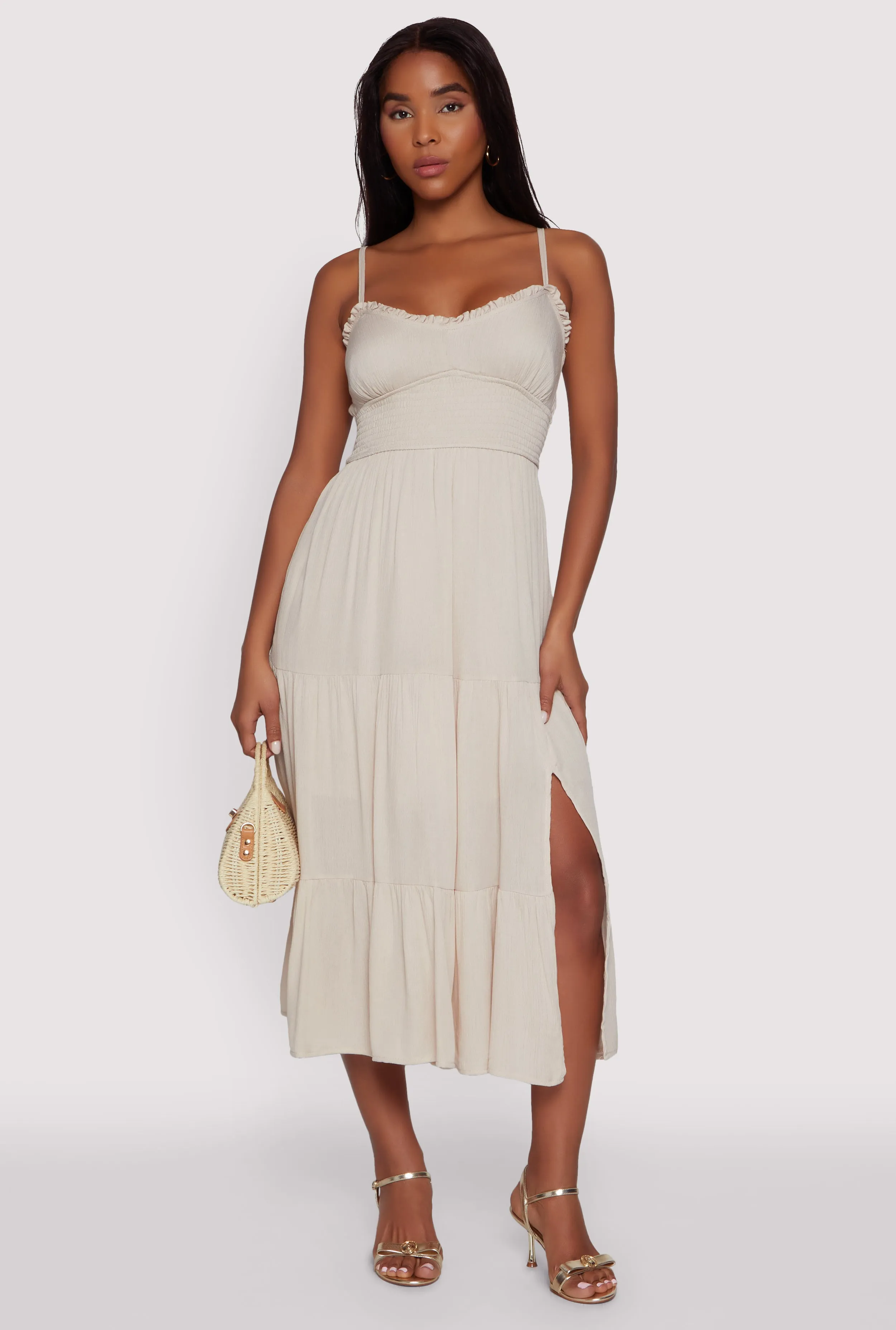Iris Smocked Empire Waist Tiered Dress Skin Tone Winter Layering