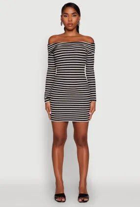 Rural Charm Iris Striped Off The Shoulder Mini Bodycon Dress