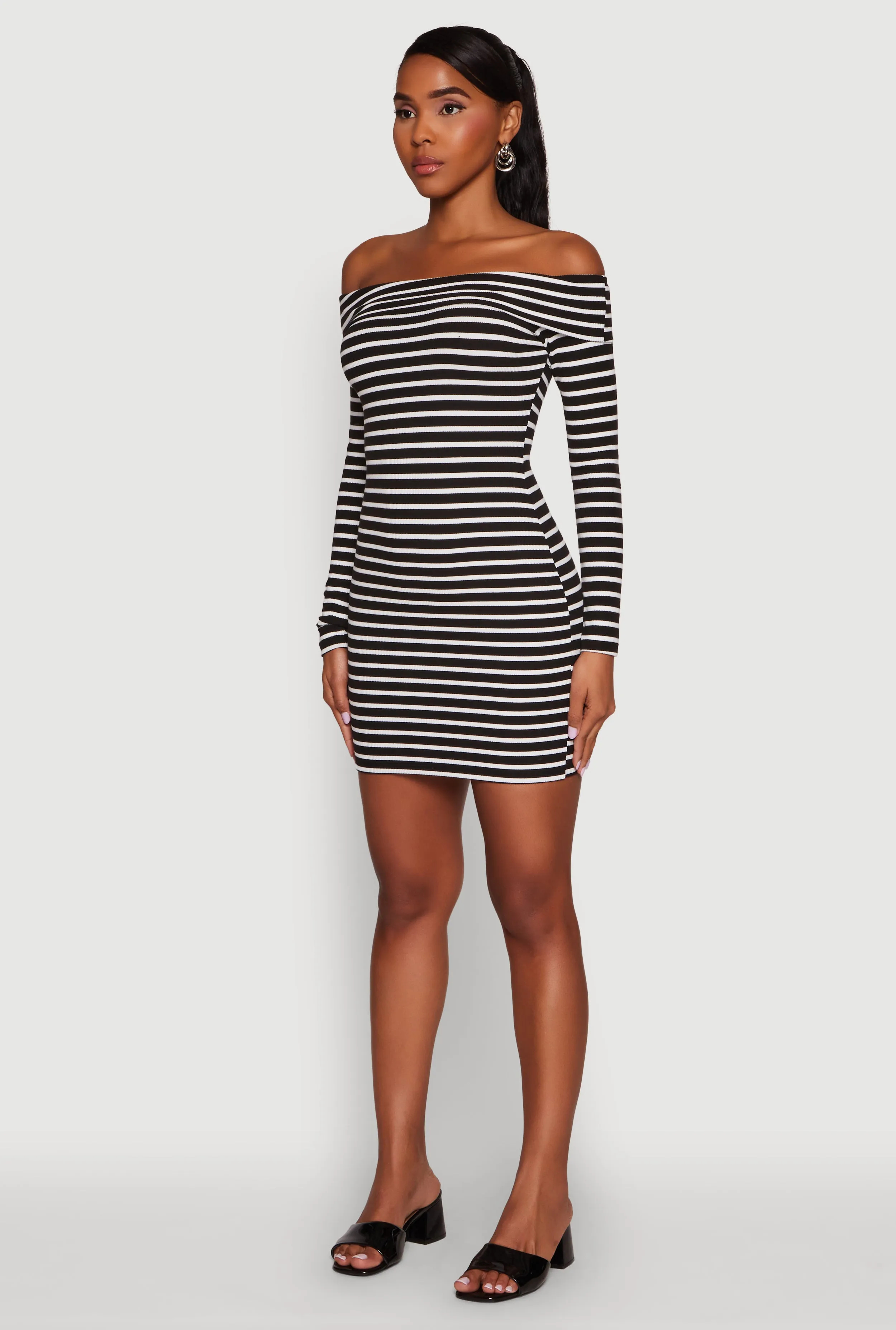 Season Ready Iris Striped Off The Shoulder Mini Bodycon Dress