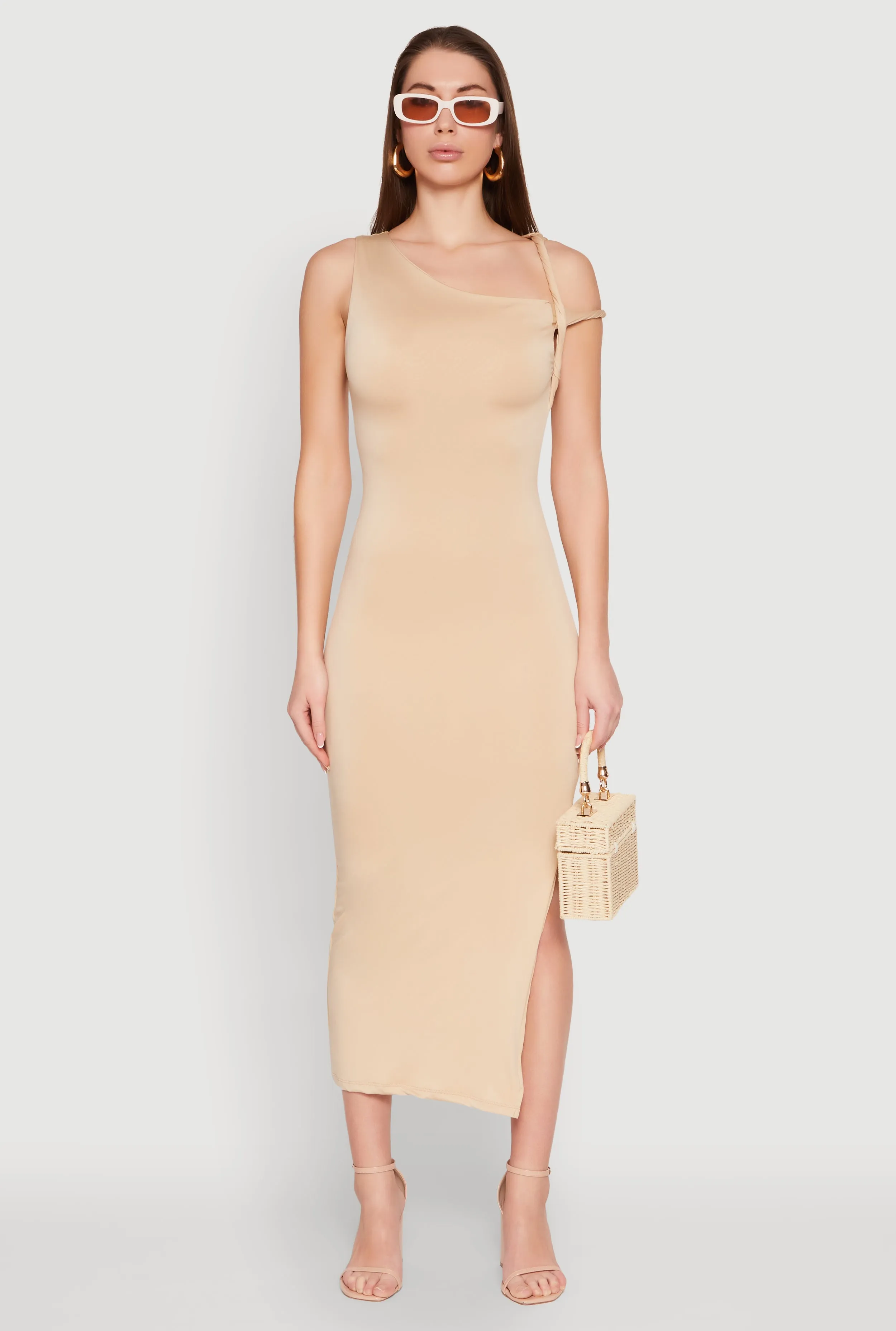 Iris Twisted One Shoulder Midi Dress Sleek Drape Date Nightwear