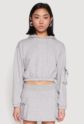 Mesh Swimsuit Iris Fleece Cargo Pocket Pullover Hoodie