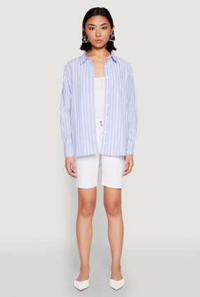Iris Striped Linen Button Front Shirt Promotion