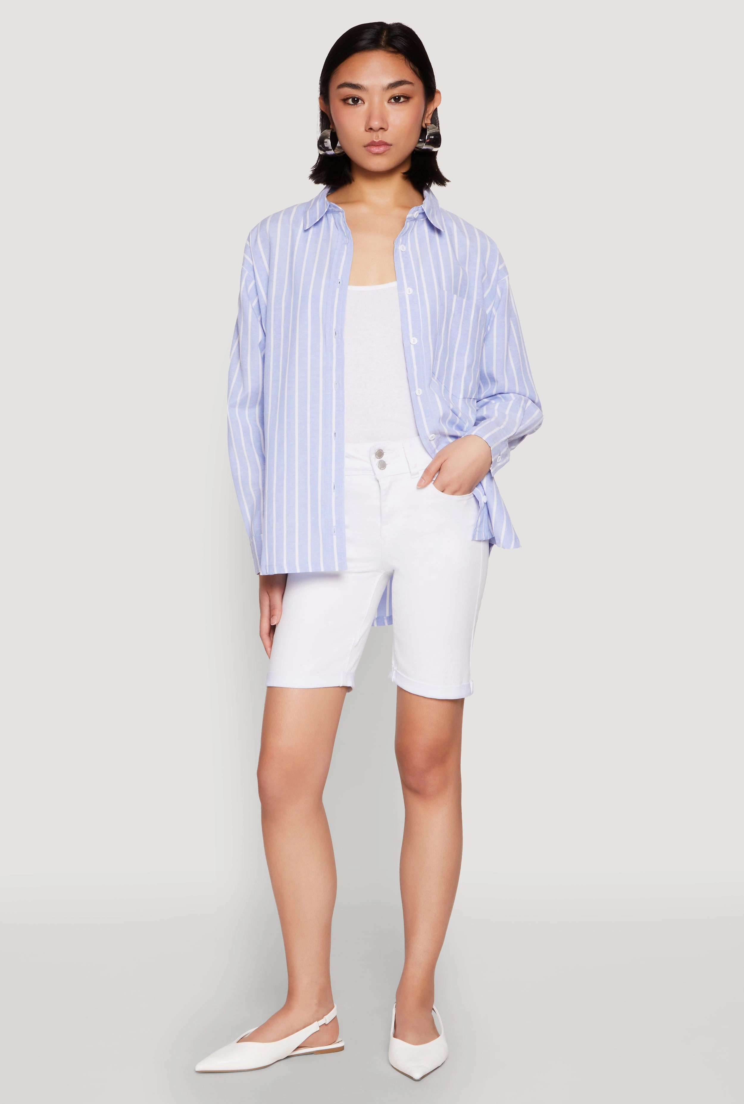 Iris Striped Linen Button Front Shirt Acrylic