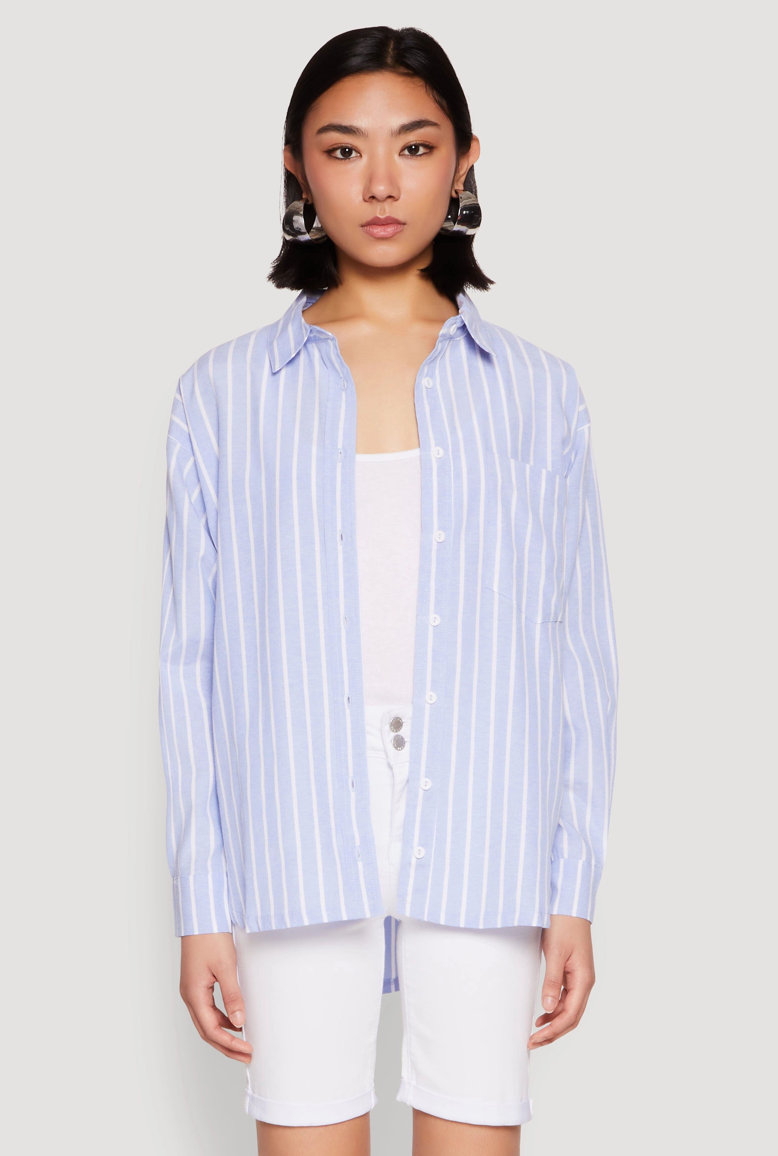 Female design Iris Striped Linen Button Front Shirt