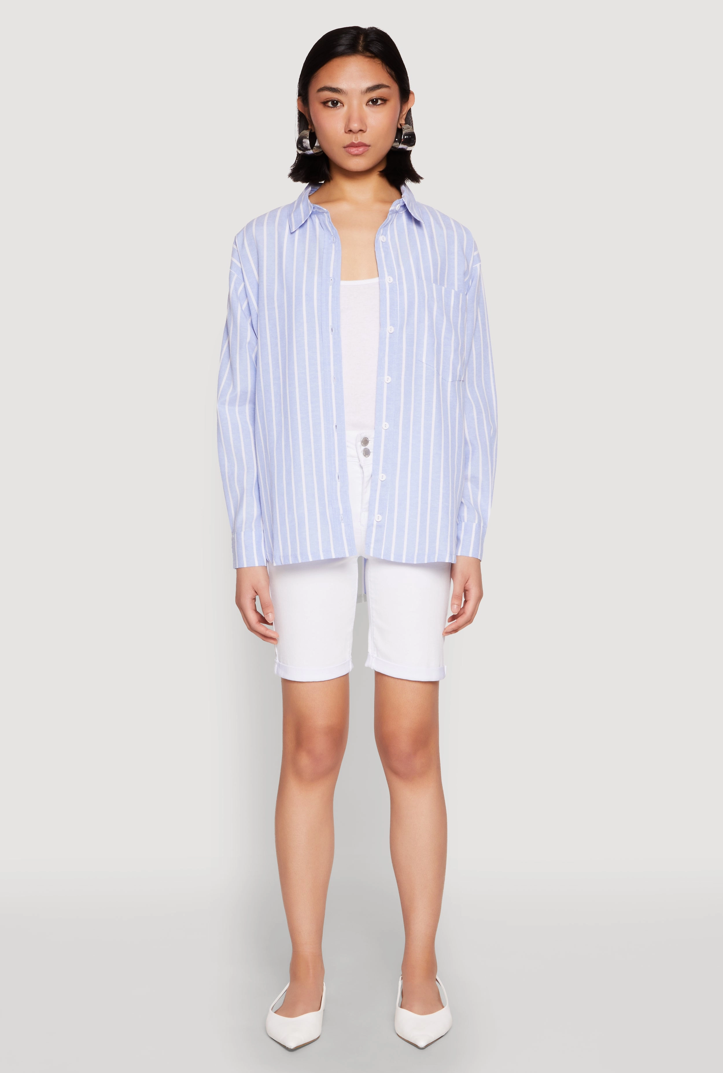 Iris Striped Linen Button Front Shirt Promotion