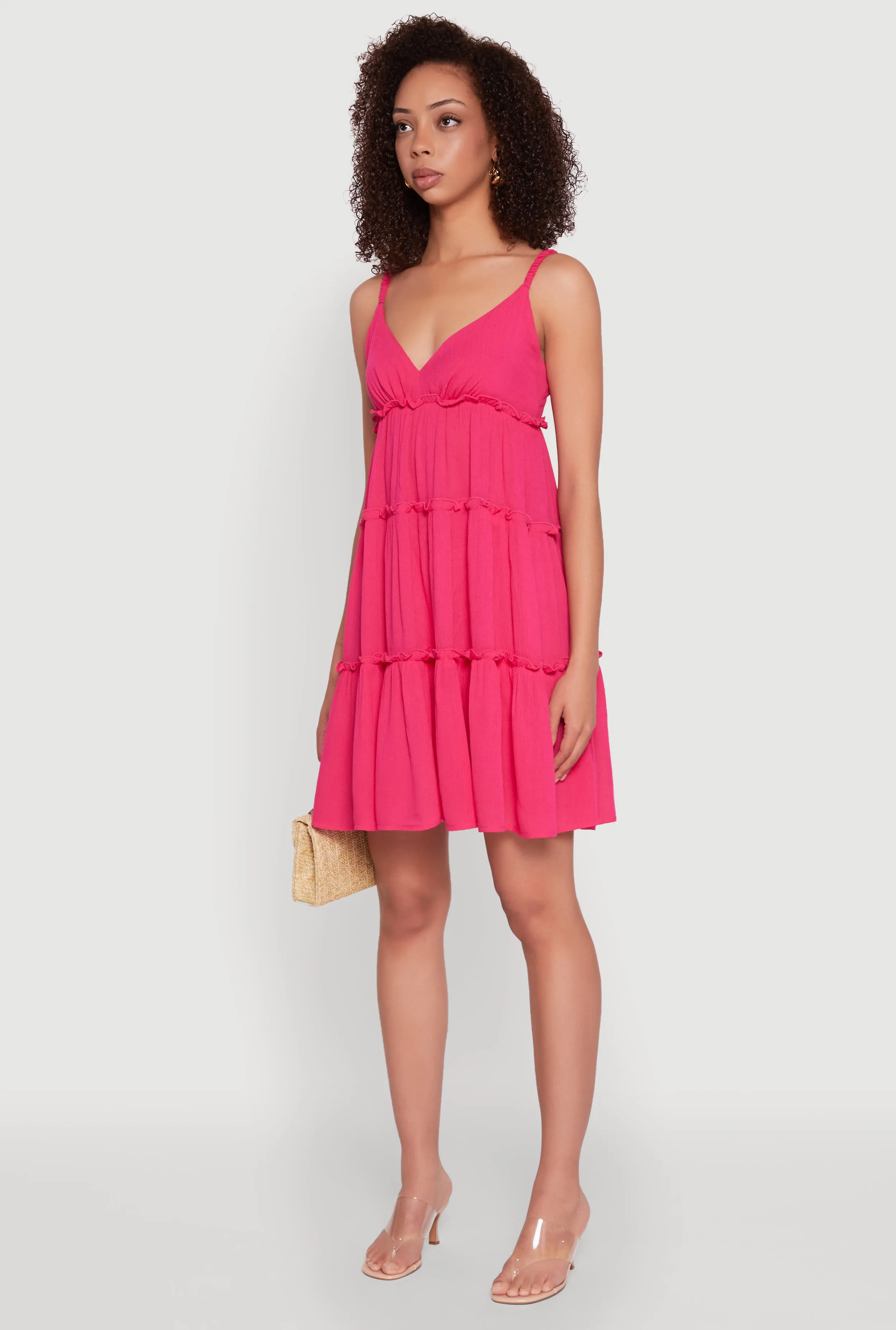 Gloss Accent Gauze Knit Cami Tiered Dress