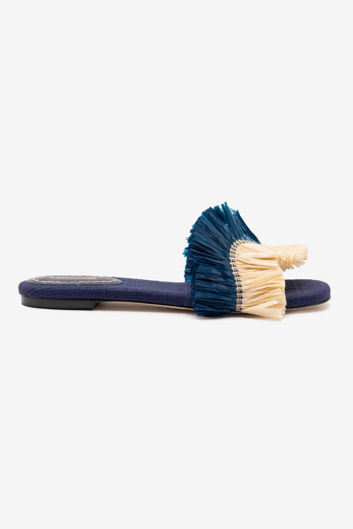Aeration Channel System Thick sole Ivy Fringe Flat In Navy Raffia