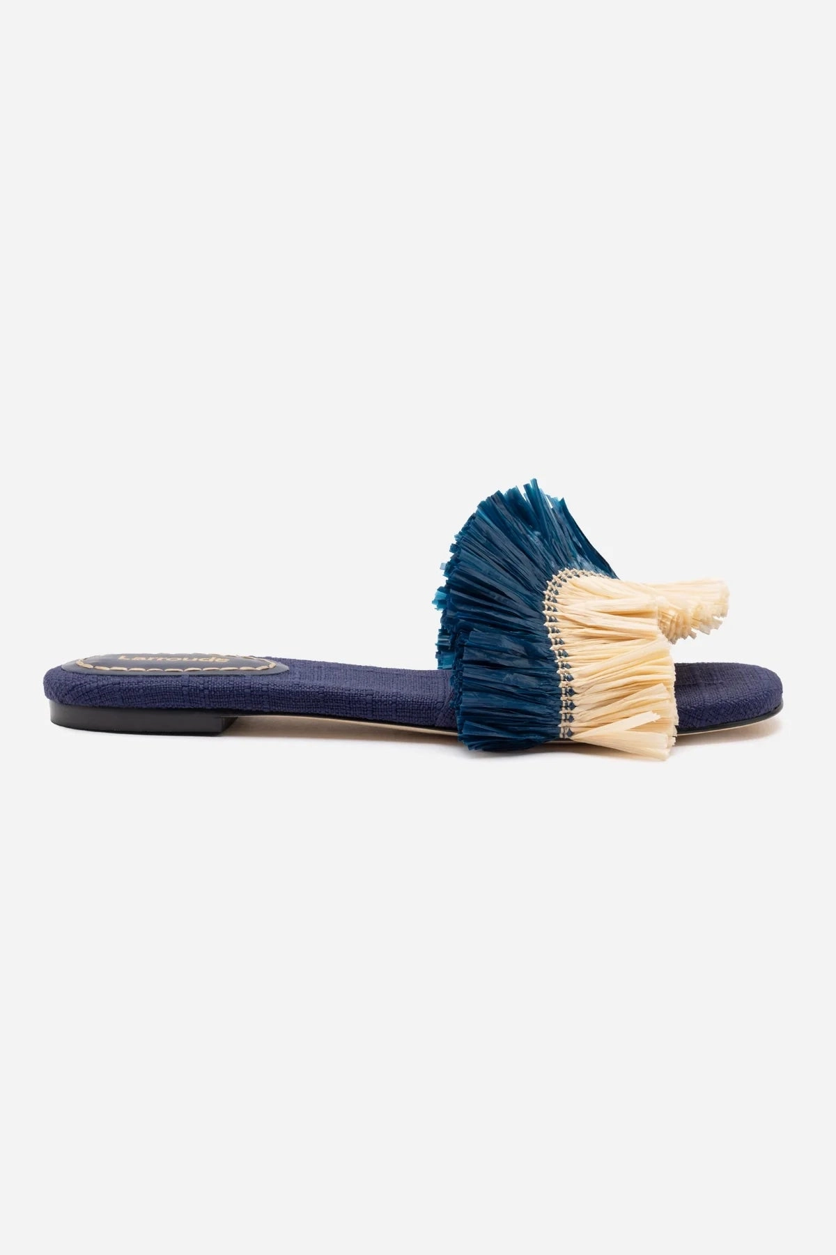 Quick Dry Shoes Adjustable Walking Shoes Ivy Fringe Flat In Navy Raffia