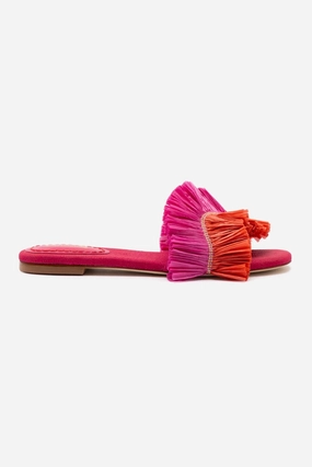 Ivy Fringe Flat In Pink and Orange Raffia Lightweight Design