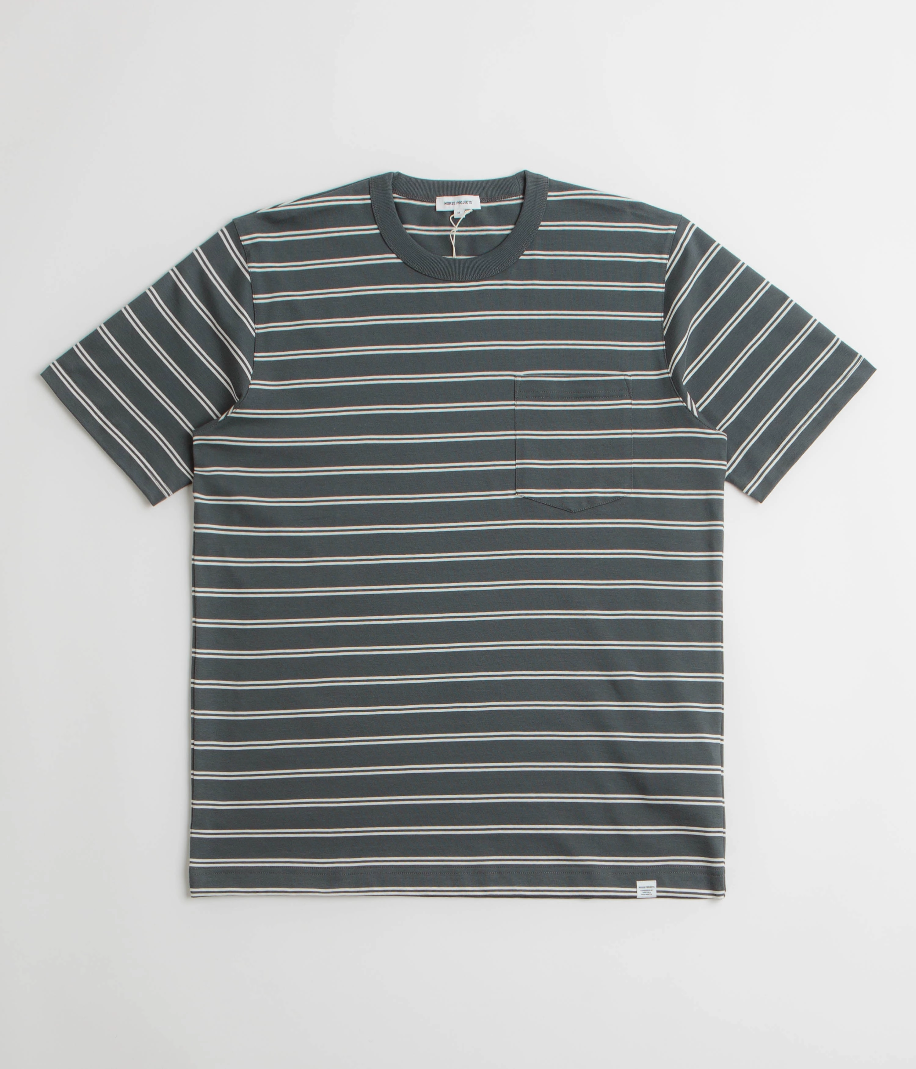 Casual Wear Classic Outfit Style Norse Projects Holger Organic Sailor Stripe Pocket T-Shirt - Battleship Grey
