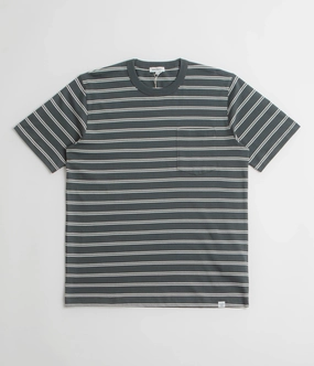 Casual Wear Classic Outfit Style Norse Projects Holger Organic Sailor Stripe Pocket T-Shirt - Battleship Grey