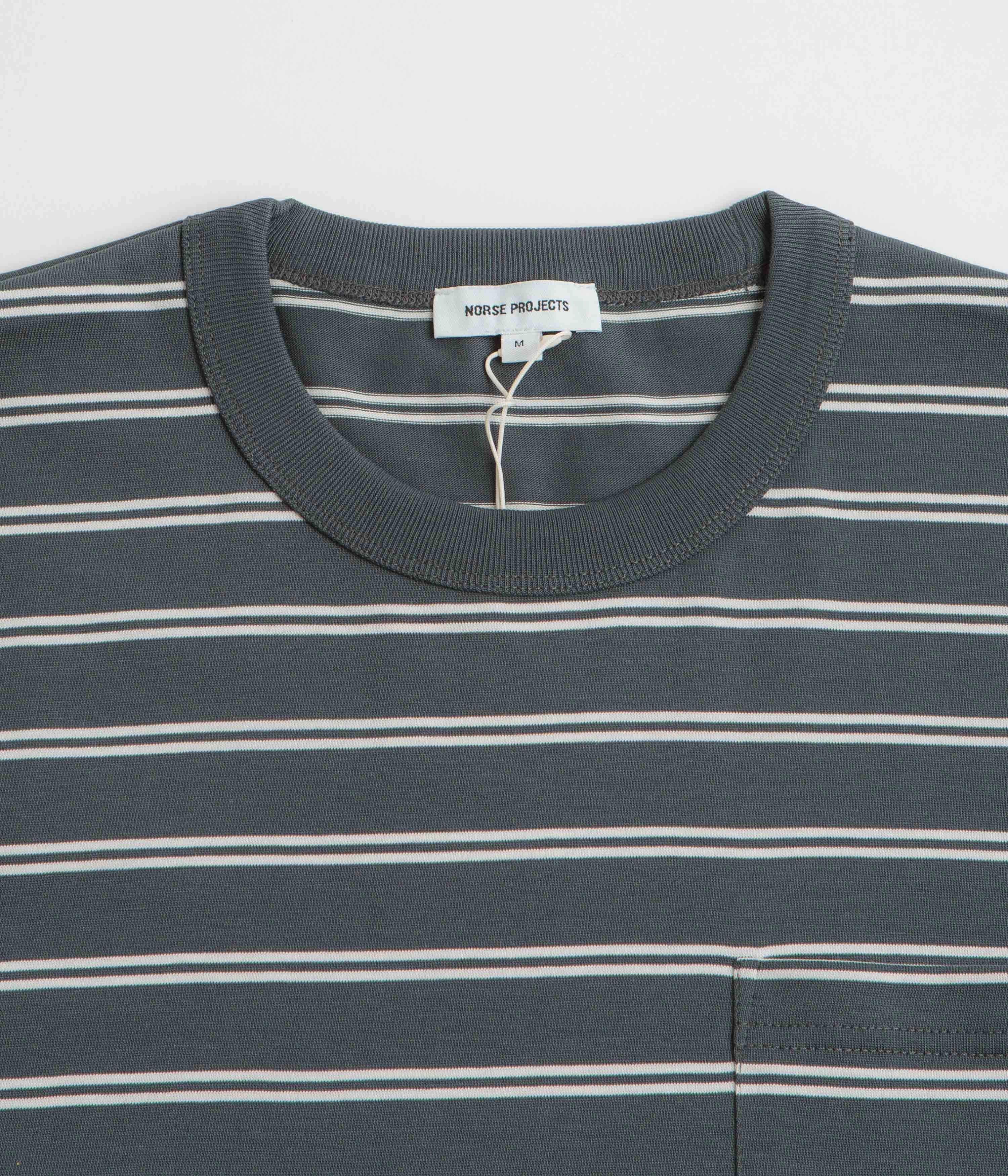 Norse Projects Holger Organic Sailor Stripe Pocket T-Shirt - Battleship Grey shopping