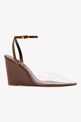 Indoor Use Kim Wedge Pump In Burnt Umber Leather and Vinyl