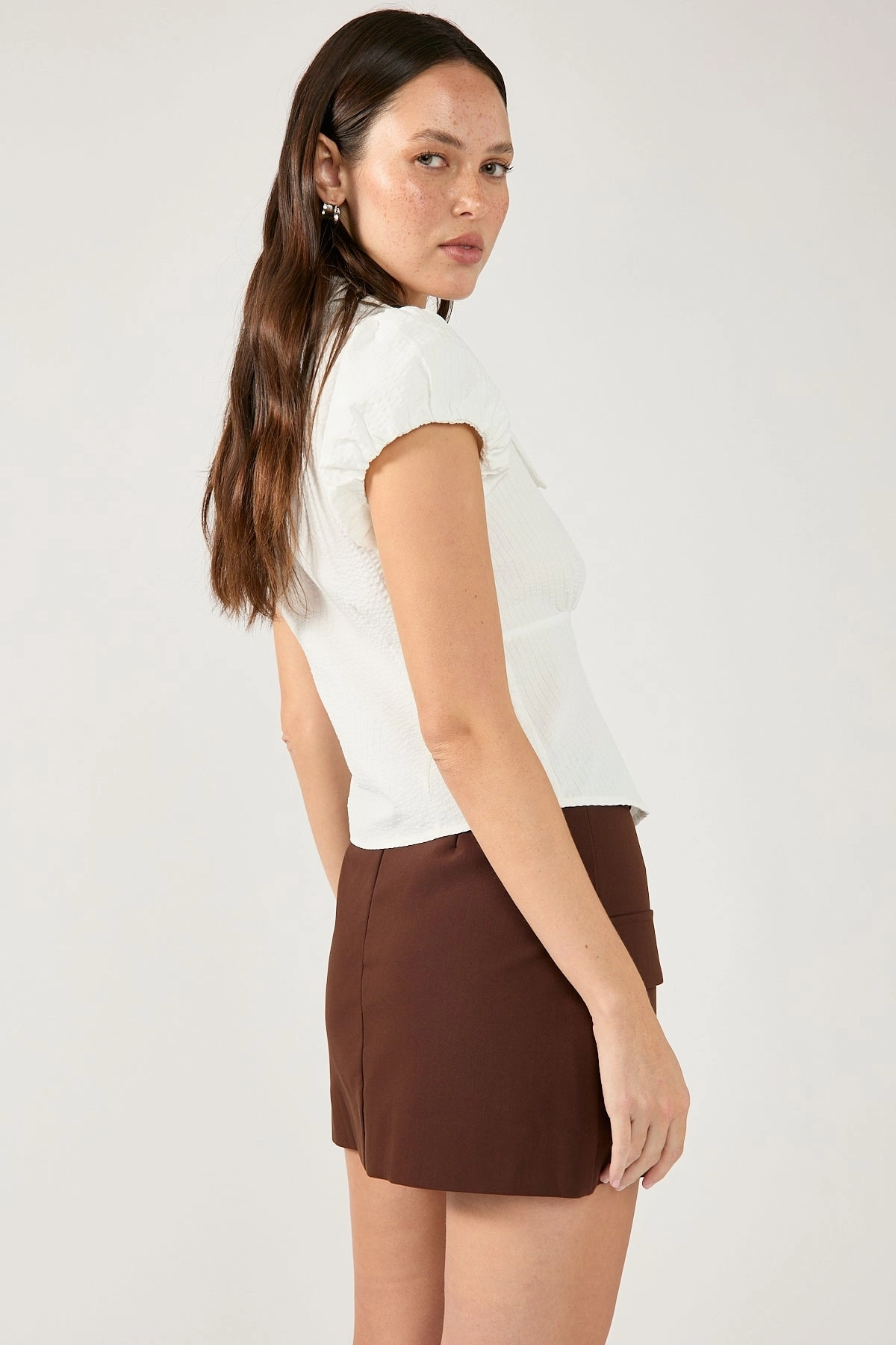Creative Fashion Perfect Stranger Maeve Tailored Mini Skirt Chocolate