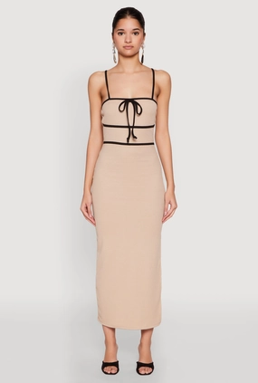 Contrast Trim Tie Front Side Slit Dress Classic Vibe